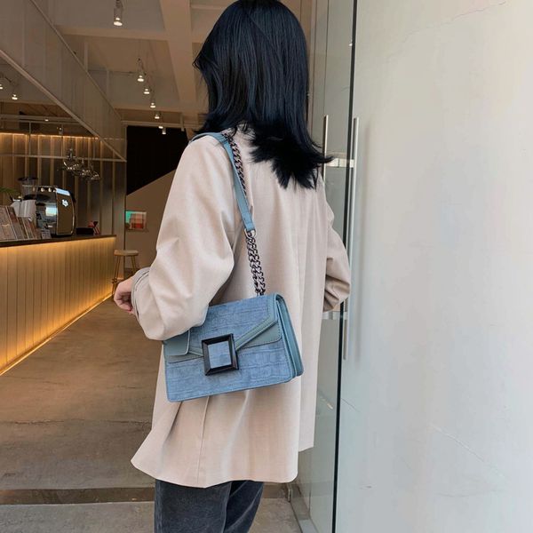 stone pattern square crossbody bag 2019 vintage new quality matte leather women's handbag chain shoulder messenger bag
